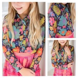 NEW Finding Foxtale Girls‎ Flower Power Blouse Size 10 Colorful Soft 70s Hippie
